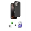ieg™ iPhone 16 Pro Kılıf Kıvılcım Çizgi Serisi - Siyah Bilvis 5in1 5D Magic Hayalet Cam Ekran Koruyucu + Raze Metal Kamera Lens - BZ