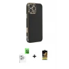 ieg™ iPhone 16 Pro Kılıf Yankı Serisi - Siyah Buffer Cam Ekran Koruyucu + Raze Metal Kamera Lens - BZ