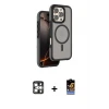 ieg™ iPhone 16 Pro Max Kılıf Çekirdek Minimal Prime - Siyah Buffer Hayalet Cam Ekran Koruyucu + PVD Metal Kamera Lens - GS