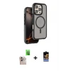 ieg™ iPhone 16 Pro Max Kılıf Çekirdek Minimal Prime - Siyah Buffer Hayalet Cam Ekran Koruyucu + Raze Metal Kamera Lens - NLGY
