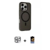 ieg™ iPhone 16 Pro Max Kılıf Çekirdek Modern Prime - Siyah Buffer Hayalet Cam Ekran Koruyucu + Pers Alüminyum Kamera Lens - GI