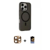 ieg™ iPhone 16 Pro Max Kılıf Çekirdek Modern Prime - Siyah Buffer Hayalet Cam Ekran Koruyucu + Pers Alüminyum Kamera Lens - CLTM