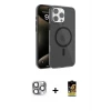ieg™ iPhone 16 Pro Max Kılıf Doruk Doku Özel Seri - Siyah Buffer Cam Ekran Koruyucu + Pers Alüminyum Kamera Lens - GI