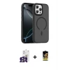 ieg™ iPhone 16 Pro Max Kılıf Doruk Form Serisi - Siyah Buffer Cam Ekran Koruyucu + Bilvis Titan Kamera Lens - GS