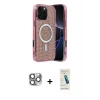 ieg™ iPhone 16 Pro Max Kılıf Eksen Çizgi - Şeffaf Pasifik Cam Ekran Koruyucu + Pers Alüminyum Kamera Lens - GI