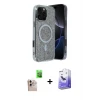 ieg™ iPhone 16 Pro Max Kılıf Eksen Çizgi - Siyah Bilvis 5in1 5D Magic Hayalet Cam Ekran Koruyucu + Raze Metal Kamera Lens - NLGY