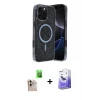 ieg™ iPhone 16 Pro Max Kılıf Eksen Çizgi - Siyah Bilvis 5in1 5D Magic Hayalet Cam Ekran Koruyucu + Raze Metal Kamera Lens - NLGY