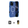ieg™ iPhone 16 Pro Max Kılıf Eksen Çizgi - Siyah Buffer Cam Ekran Koruyucu + PVD Metal Kamera Lens - SH