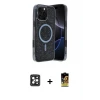 ieg™ iPhone 16 Pro Max Kılıf Eksen Çizgi - Siyah Buffer Cam Ekran Koruyucu + PVD Metal Kamera Lens - SH