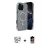 ieg™ iPhone 16 Pro Max Kılıf Eksen Çizgi - Siyah Buffer Hayalet Cam Ekran Koruyucu + Pers Alüminyum Kamera Lens - GS