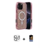 ieg™ iPhone 16 Pro Max Kılıf Eksen Çizgi - Siyah Buffer Hayalet Cam Ekran Koruyucu + Pers Alüminyum Kamera Lens - GS