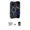 ieg™ iPhone 16 Pro Max Kılıf Eksen Çizgi - Siyah Buffer Hayalet Cam Ekran Koruyucu + Pers Alüminyum Kamera Lens - GS