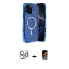 ieg™ iPhone 16 Pro Max Kılıf Eksen Çizgi - Siyah Buffer Hayalet Cam Ekran Koruyucu + Pers Alüminyum Kamera Lens - GS