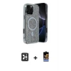 ieg™ iPhone 16 Pro Max Kılıf Eksen Çizgi - Siyah Buffer Hayalet Cam Ekran Koruyucu + PVD Metal Kamera Lens - SH