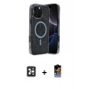 ieg™ iPhone 16 Pro Max Kılıf Eksen Çizgi - Siyah Buffer Hayalet Cam Ekran Koruyucu + PVD Metal Kamera Lens - SH