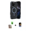 ieg™ iPhone 16 Pro Max Kılıf Eksen Çizgi - Siyah Buffer Hayalet Cam Ekran Koruyucu + Raze Metal Kamera Lens - CLTM