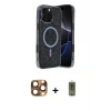ieg™ iPhone 16 Pro Max Kılıf Eksen Çizgi - Siyah Joko Magic 5D Hayalet Cam + Pers Alüminyum Kamera Lens - CLTM