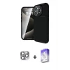 ieg™ iPhone 16 Pro Max Kılıf Eksen Form Prime - Siyah Bilvis 5in1 3D Magic Cam Ekran Koruyucu + Pers Alüminyum Kamera Lens - GI