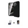 ieg™ iPhone 16 Pro Max Kılıf Eksen Form Prime - Siyah Buffer Hayalet Cam Ekran Koruyucu + Bilvis Titan Kamera Lens - TMGI