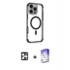 ieg™ iPhone 16 Pro Max Kılıf Eksen Klasik Koleksiyonu - Siyah Bilvis 5in1 3D Magic Cam Ekran Koruyucu + PVD Metal Kamera Lens - GD