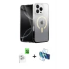 ieg™ iPhone 16 Pro Max Kılıf Eksen Minimal Özel Seri - Siyah 3D Antistatik Seramik Nano Ekran Koruyucu + Raze Metal Kamera Lens - BZ