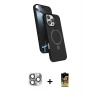 ieg™ iPhone 16 Pro Max Kılıf İz Işık Koleksiyonu - Siyah Buffer Cam Ekran Koruyucu + Pers Alüminyum Kamera Lens - GI