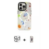 ieg™ iPhone 16 Pro Max Kılıf Kozmos Doku - Siyah Bilvis 3D Cam Ekran Koruyucu + Pers Alüminyum Kamera Lens - GS