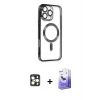 ieg™ iPhone 16 Pro Max Kılıf Nova Işık Özel Seri - Siyah Bilvis 5in1 5D Magic Hayalet Cam Ekran Koruyucu + PVD Metal Kamera Lens - GD