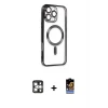 ieg™ iPhone 16 Pro Max Kılıf Nova Işık Özel Seri - Siyah Buffer Hayalet Cam Ekran Koruyucu + PVD Metal Kamera Lens - GS