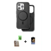 ieg™ iPhone 16 Pro Max Kılıf Pusula Işık Koleksiyonu - Siyah Buffer Hayalet Cam Ekran Koruyucu + Raze Metal Kamera Lens - CLTM