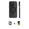 ieg™ iPhone 16 Pro Max Kılıf Pusula Minimal Koleksiyonu - Siyah Buffer Cam Ekran Koruyucu + PVD Metal Kamera Lens - GS