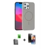 ieg™ iPhone 16 Pro Max Kılıf Siluet Doku Özel Seri - Siyah 3D Antistatik Mat Seramik Nano Ekran Koruyucu + Raze Metal Kamera Lens - SH