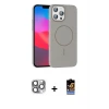 ieg™ iPhone 16 Pro Max Kılıf Siluet Doku Özel Seri - Siyah Buffer Hayalet Cam Ekran Koruyucu + Pers Alüminyum Kamera Lens - GI