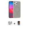 ieg™ iPhone 16 Pro Max Kılıf Siluet Doku Özel Seri - Siyah Buffer Hayalet Cam Ekran Koruyucu + Pers Alüminyum Kamera Lens - GS