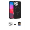 ieg™ iPhone 16 Pro Max Kılıf Siluet Doku Özel Seri - Siyah Buffer Hayalet Cam Ekran Koruyucu + Pers Alüminyum Kamera Lens - GS