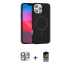 ieg™ iPhone 16 Pro Max Kılıf Siluet Doku Özel Seri - Siyah Buffer Hayalet Cam Ekran Koruyucu + Pers Alüminyum Kamera Lens - GI