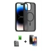 ieg™ iPhone 16 Pro Max Kılıf Siluet Minimal Prime - Siyah 3D Antistatik Mat Seramik Nano Ekran Koruyucu + Raze Metal Kamera Lens - SH