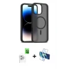 ieg™ iPhone 16 Pro Max Kılıf Siluet Minimal Prime - Siyah 3D Antistatik Seramik Nano Ekran Koruyucu + Raze Metal Kamera Lens - BZ