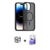 ieg™ iPhone 16 Pro Max Kılıf Siluet Minimal Prime - Siyah Bilvis 5in1 5D Magic Hayalet Cam Ekran Koruyucu + Pers Alüminyum Kamera Lens - GI