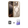 ieg™ iPhone 16 Pro Max Kılıf Yadigar Asil Koleksiyonu - Siyah Bilvis 5in1 5D Magic Hayalet Cam Ekran Koruyucu + PVD Metal Kamera Lens - SH