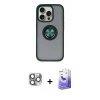 ieg™ iPhone 16 Pro Max Kılıf Yörünge Çizgi - Siyah Bilvis 5in1 5D Magic Hayalet Cam Ekran Koruyucu + Pers Alüminyum Kamera Lens - GI