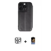 ieg™ iPhone 16 Pro Max Kılıf Zirve Yansıma Serisi - Siyah Buffer Hayalet Cam Ekran Koruyucu + Pers Alüminyum Kamera Lens - GI