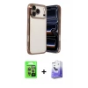ieg™ iPhone 17 Pro Kılıf Vadi Minimal - Siyah Bilvis 5in1 5D Magic Hayalet Cam Ekran Koruyucu + Raze Metal Kamera Lens - GI