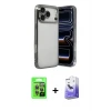 ieg™ iPhone 17 Pro Kılıf Vadi Minimal - Siyah Bilvis 5in1 5D Magic Hayalet Cam Ekran Koruyucu + Raze Metal Kamera Lens - GI
