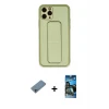 iPhone 11 Pro Kılıf Akış Doku - Siyah 34D Izgaralı Cam + Shine Kamera Lens Koruma Cam - SABE