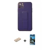 iPhone 11 Pro Max Kılıf Akış Doku - Siyah 34D Izgaralı Cam + Renkli Kamera Lens Koruma Cam - YL