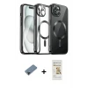 iPhone 12 Pro Max Kılıf Nova Işık Özel Seri - Siyah Mat Seramik Nano Ekran Koruyucu + Shine Kamera Lens Koruma Cam - SH