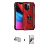 iPhone 13 Pro Max Kılıf Ahenk Klasik Koleksiyonu - Siyah Bilvis 3D Mat Cam Ekran Koruyucu + Rainbow Kamera Lens Koruma Cam - BZ