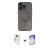iPhone 13 Pro Max Kılıf Akış Minimal Özel Seri - Siyah Bilvis 5in1 3D Magic Cam Ekran Koruyucu + Shine Kamera Lens - GD
