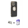 iPhone 13 Pro Max Kılıf İz Form Serisi - Siyah Bilvis 5in1 3D Magic Cam Ekran Koruyucu + Rainbow Kamera Lens Koruma Cam - REGD